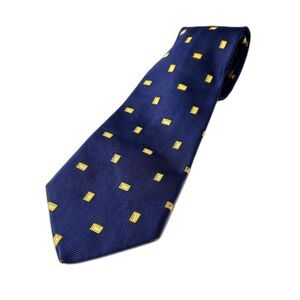 Brooks Brothers Men's Navy with Yellow Rectangle Print 100% Silk Classic Tie